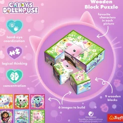 Drewniane klocki puzzle, Koci Domek Gabby