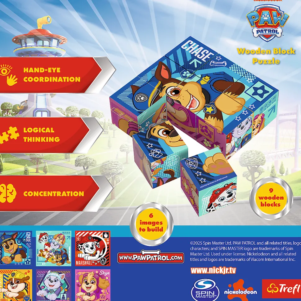 Drewniane klocki puzzle, Psi Patrol