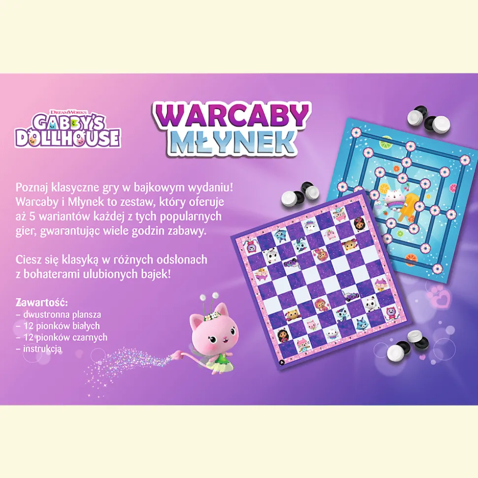 Gra planszowa Warcaby i Młynek, Gabby's Dollhouse