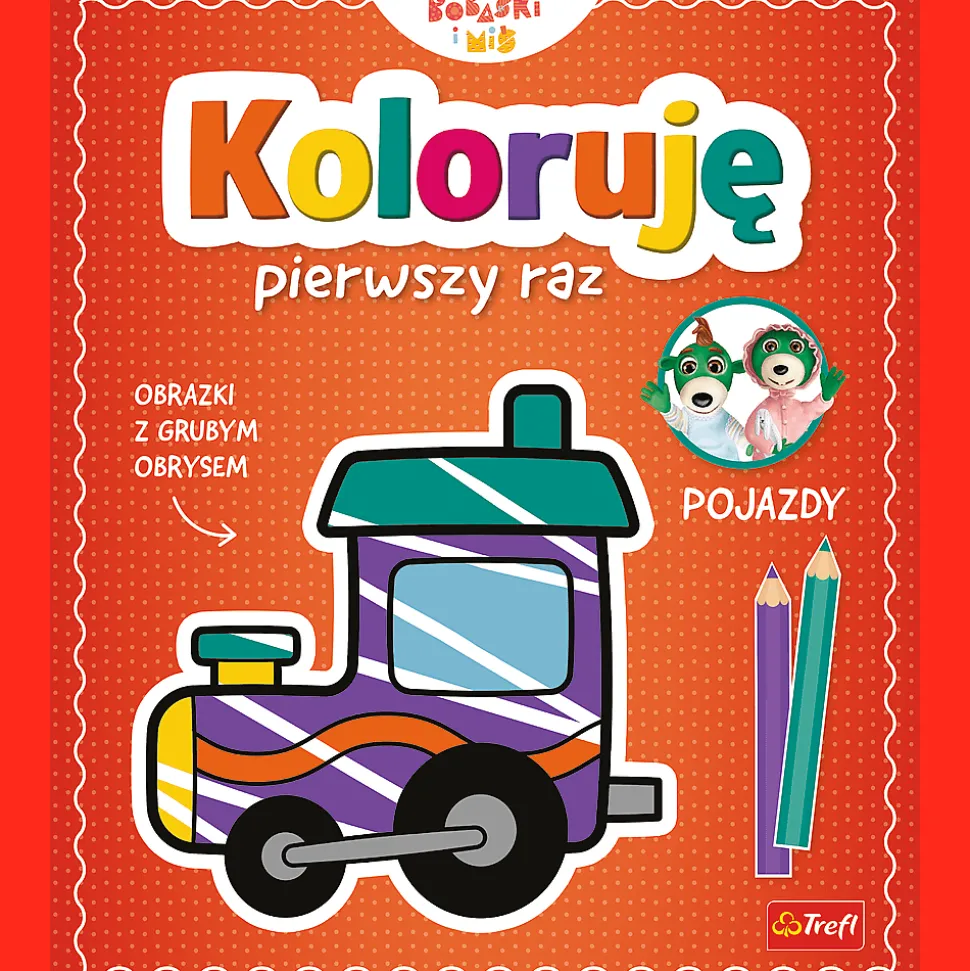 Książka aktywizująca Bobaski i Miś, Koloruję pierwszy raz. Pojazdy