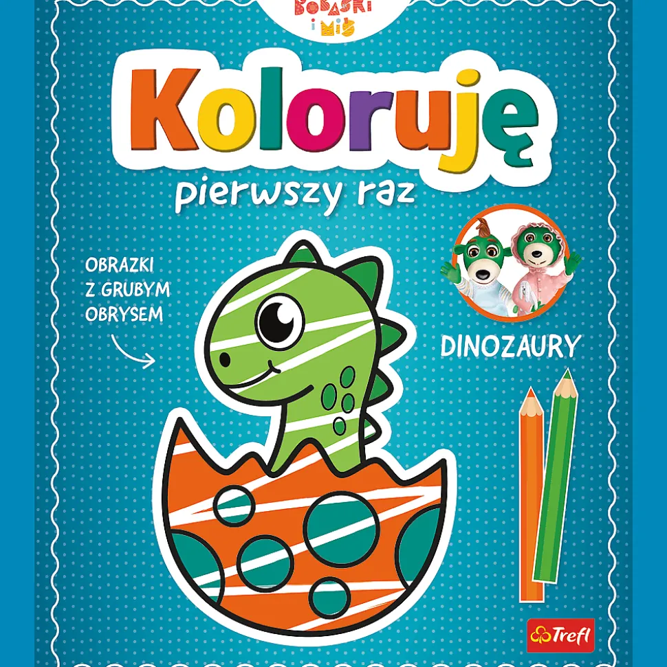 Książka aktywizująca Bobaski i Miś, Koloruję pierwszy raz. Dinozaury