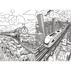 Książka aktywizująca Pociągi i samoloty, kolorowanka