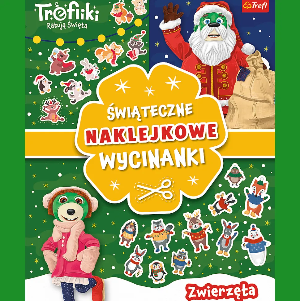 Książka aktywizująca Rodzina Treflików: Trefliki Ratują Święta. Wycinanki naklejkowe. Zwierzęta