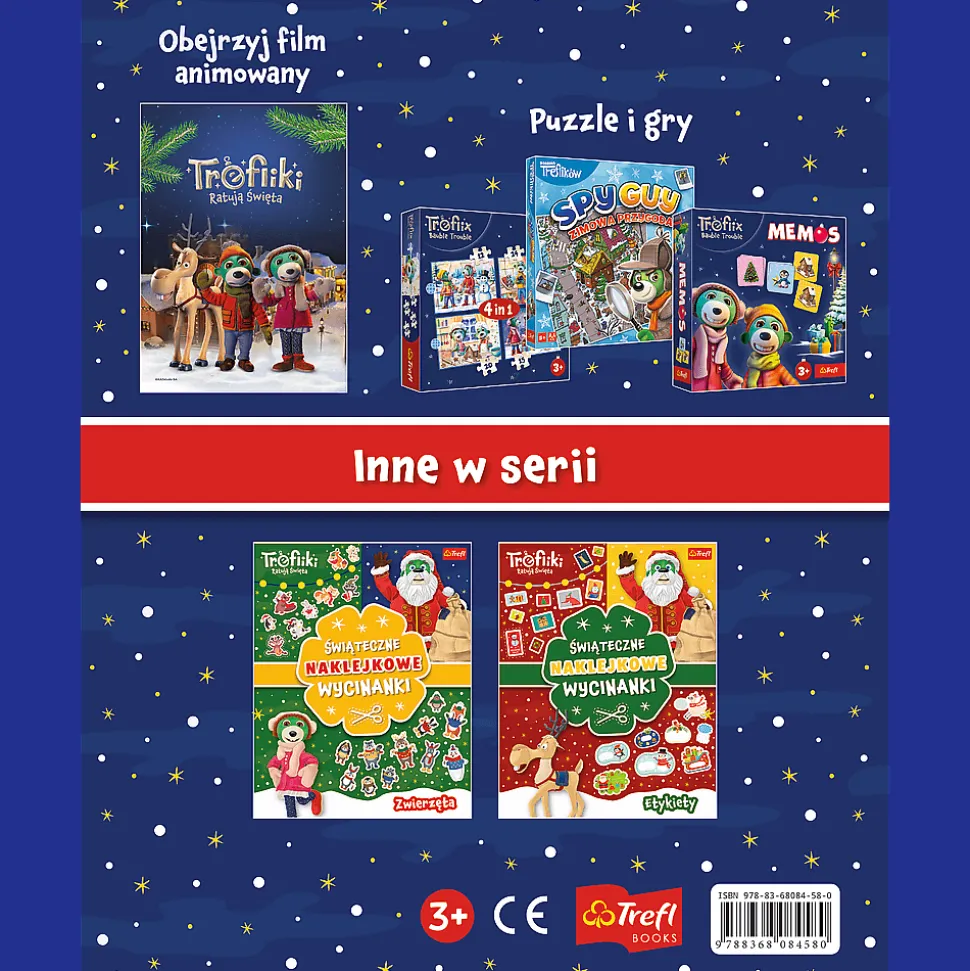 Książka aktywizująca Rodzina Treflików: Trefliki Ratują Święta. Wycinanki naklejkowe. Dekoracje