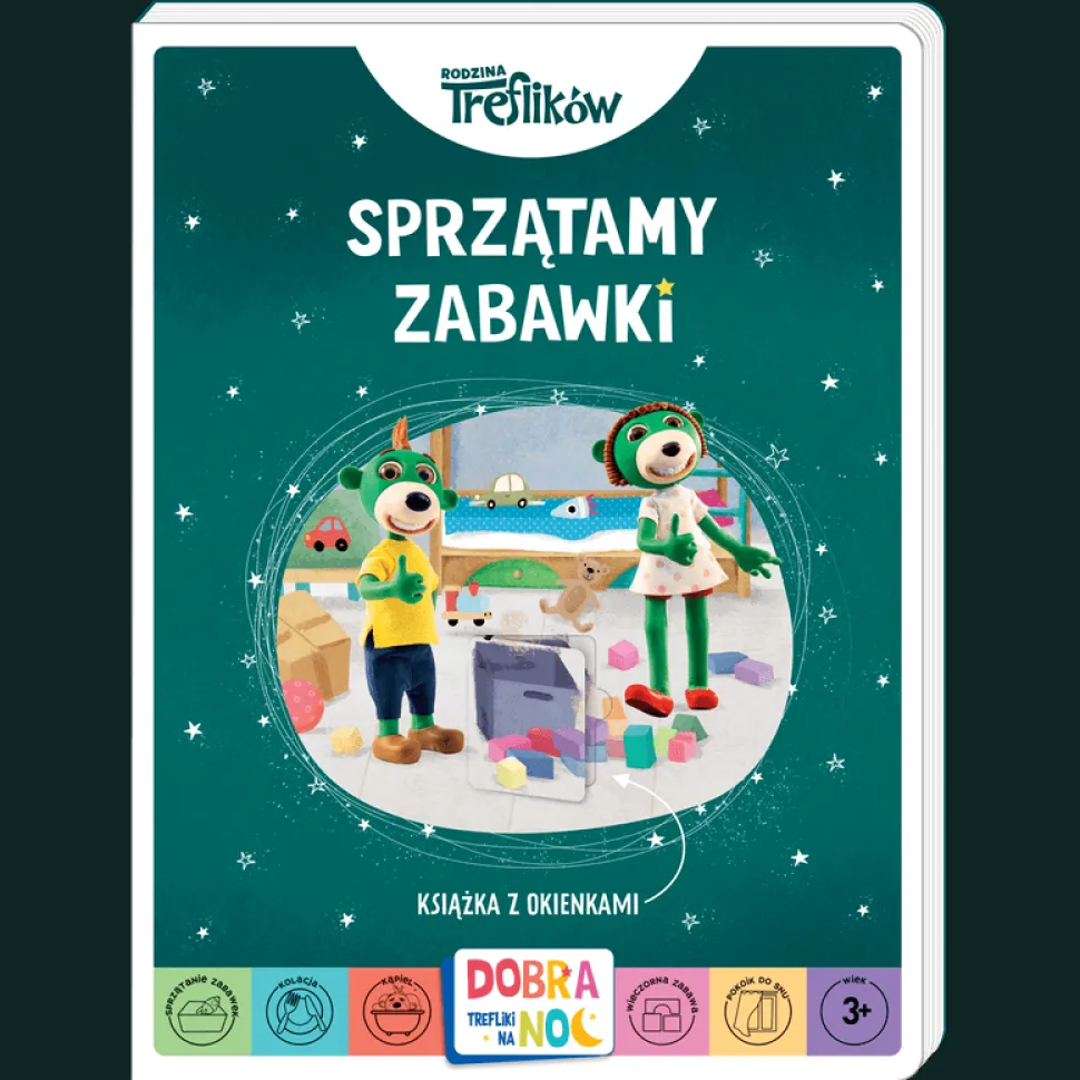 Książka z okienkami Sprzątamy zabawki Dobranoc, Trefliki na noc Rodzina Treflików