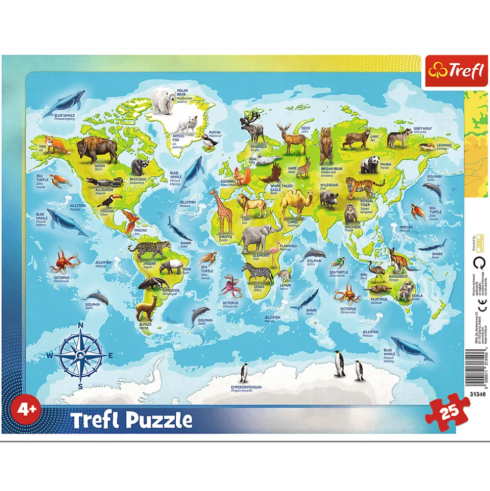 Mapa świata ze zwierzętami