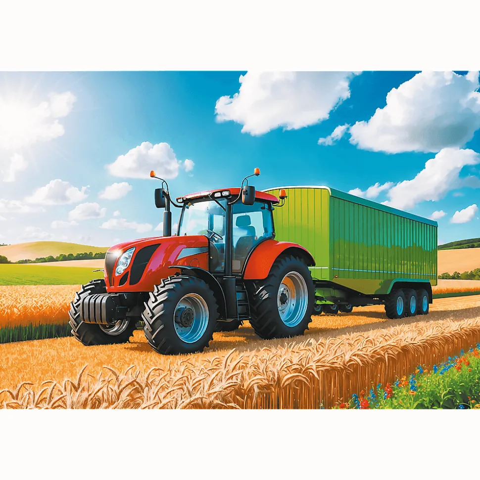Puzzle 100 el. Maszyny rolinicze - traktor z przyczepą