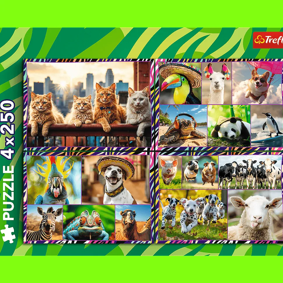 Puzzle 4 x 250 el. Zabawne zwierzaki