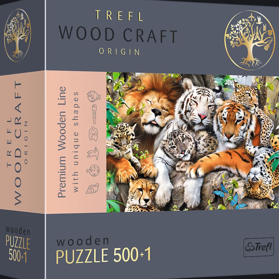 Puzzle drewniane 501 el. Dzikie koty w dżungli