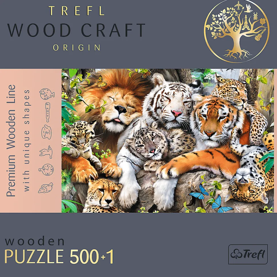 Puzzle drewniane 501 el. Dzikie koty w dżungli