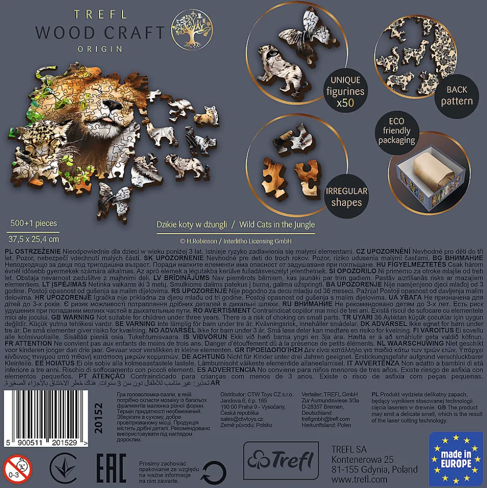 Puzzle drewniane 501 el. Dzikie koty w dżungli