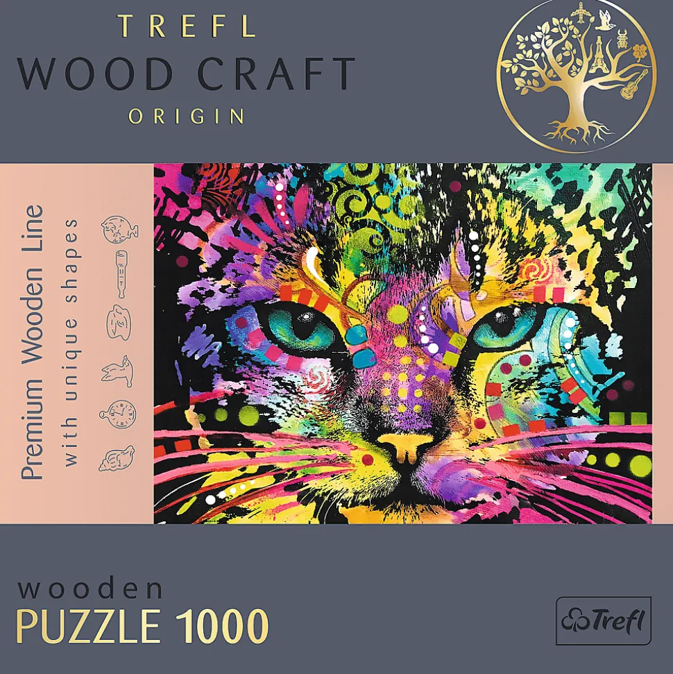 Puzzle drewniane 1000 el. Kolorowy kot