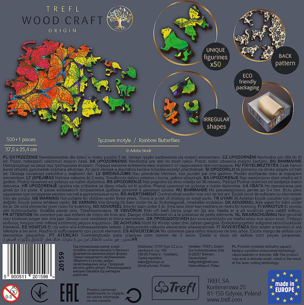 Puzzle drewniane 500+1 el. Tęczowe motyle