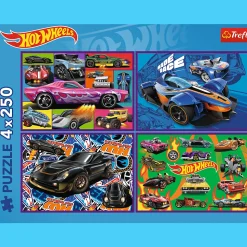 Puzzle Hot Wheels 4 x 250 el. Wyścigowe auta