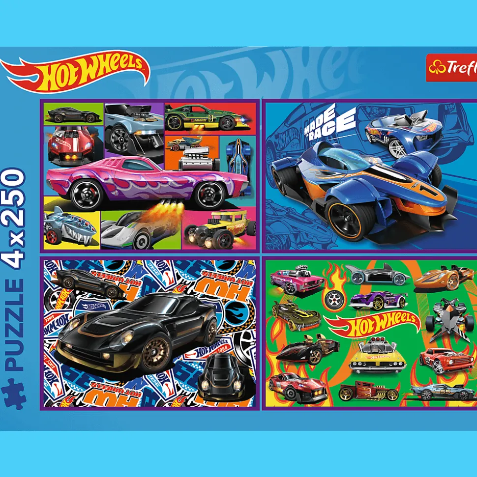 Puzzle Hot Wheels 4 x 250 el. Wyścigowe auta