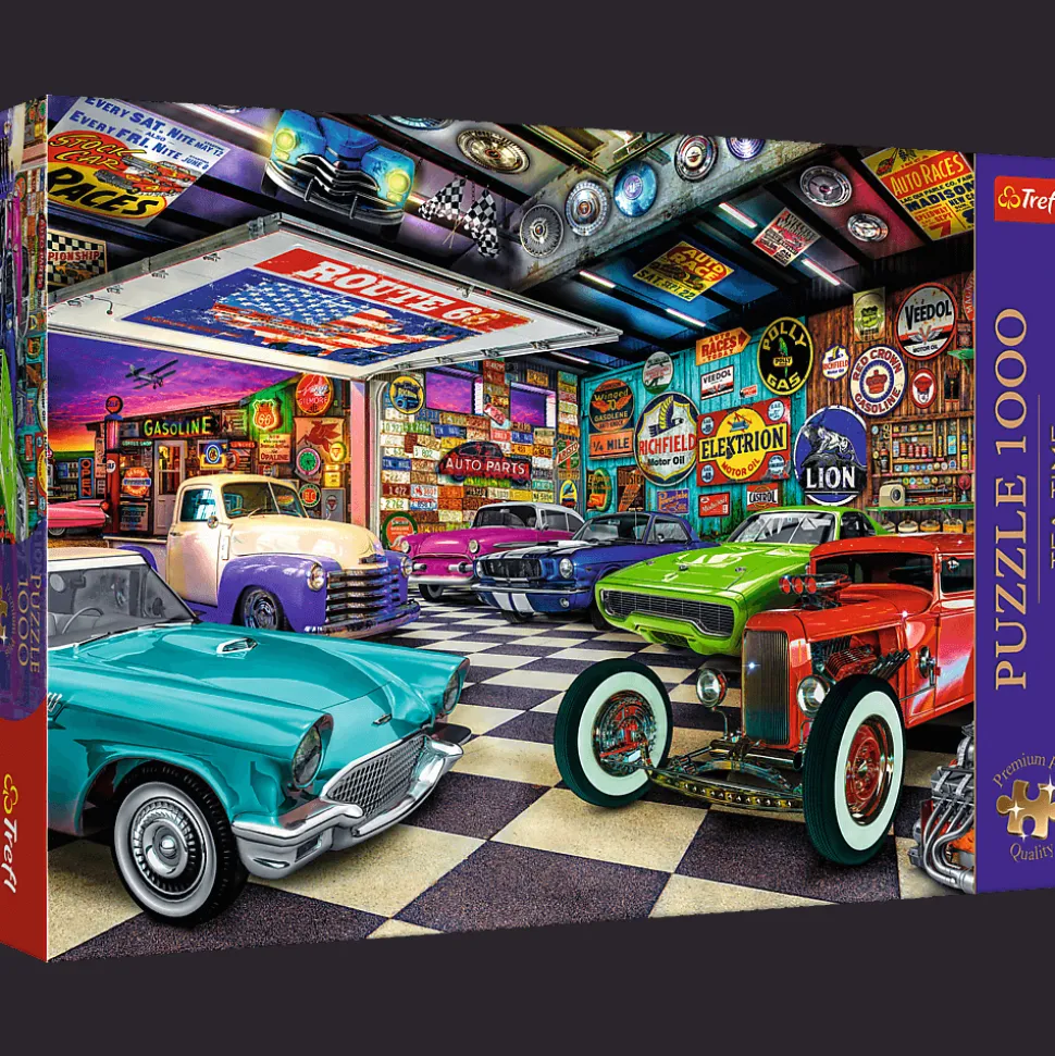 Puzzle Premium Plus Quality 1000 el. Tea Time: Garaż kolekcjonera samochodów