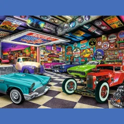 Puzzle Premium Plus Quality 1000 el. Tea Time: Garaż kolekcjonera samochodów