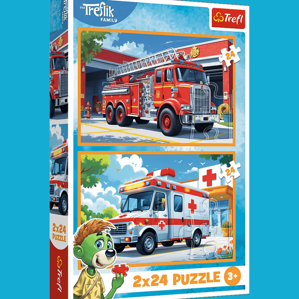 Puzzle Rodzina Treflików 2 x 24 el. Wóz strażacki i karetka
