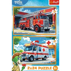 Puzzle Rodzina Treflików 2 x 24 el. Wóz strażacki i karetka