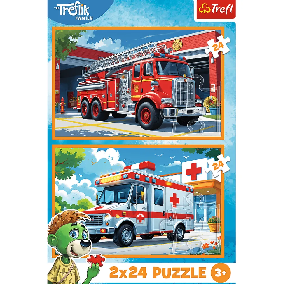Puzzle Rodzina Treflików 2 x 24 el. Wóz strażacki i karetka