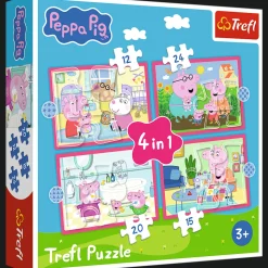 Puzzle 4w1 Świnka Peppa, Peppa uwielbia przygody