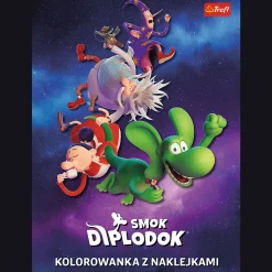 Smok Diplodok. Kolorowanka z naklejkami