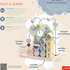 Zabawka drewniana Bobaski i Miś, Bead maze: Shapes & numbers