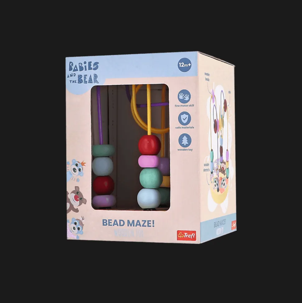 Zabawka drewniana Bobaski i Miś, Bead maze: Friends