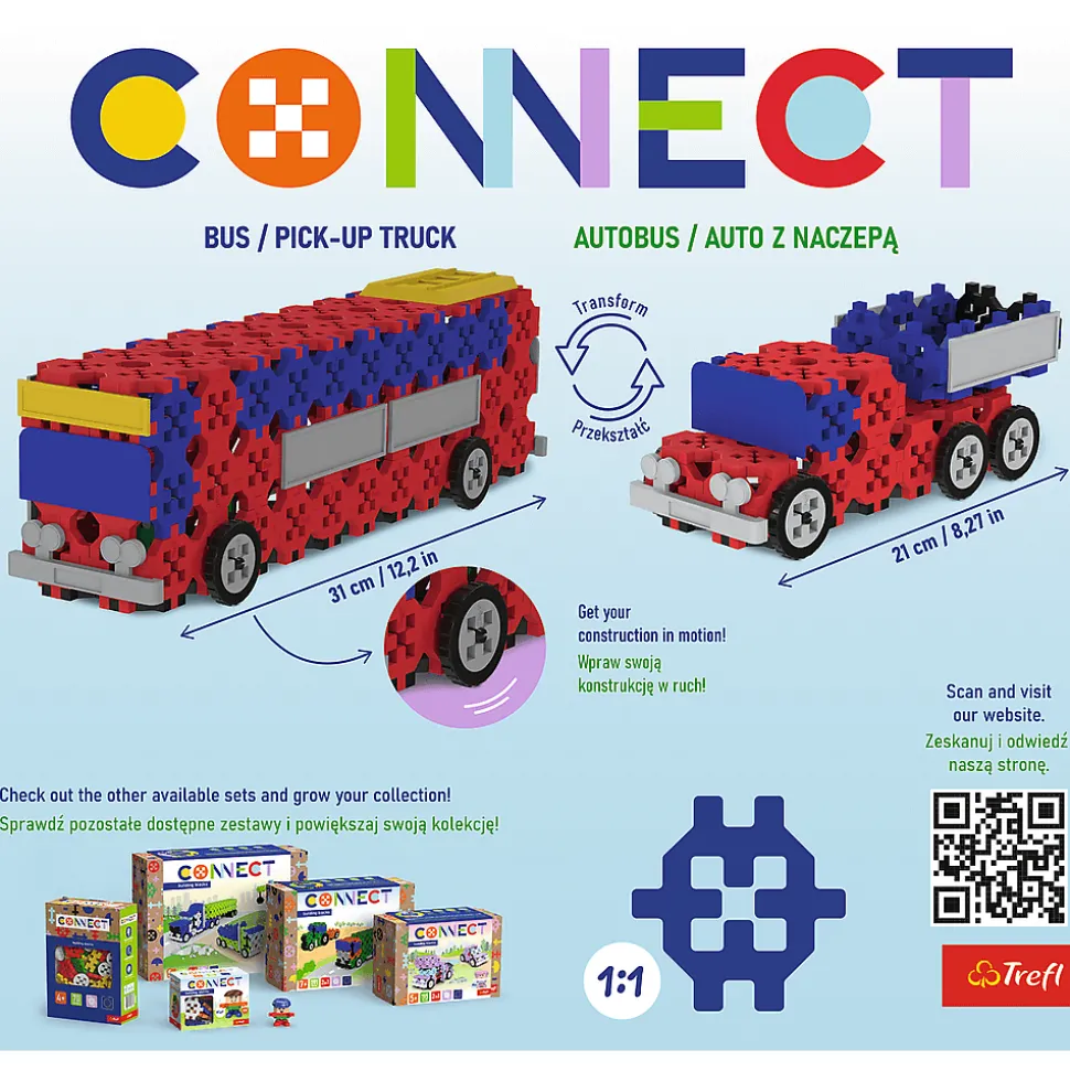 Zestaw klocków Connect 2w1: Autobus / Auto z naczepą