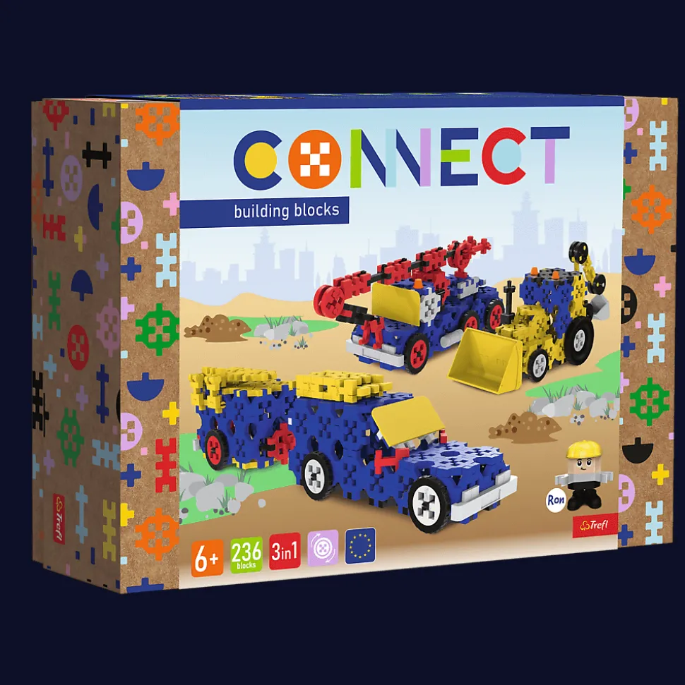 Zestaw klocków Connect 3w1: Pojazdy budowlane / SUV z przyczepą