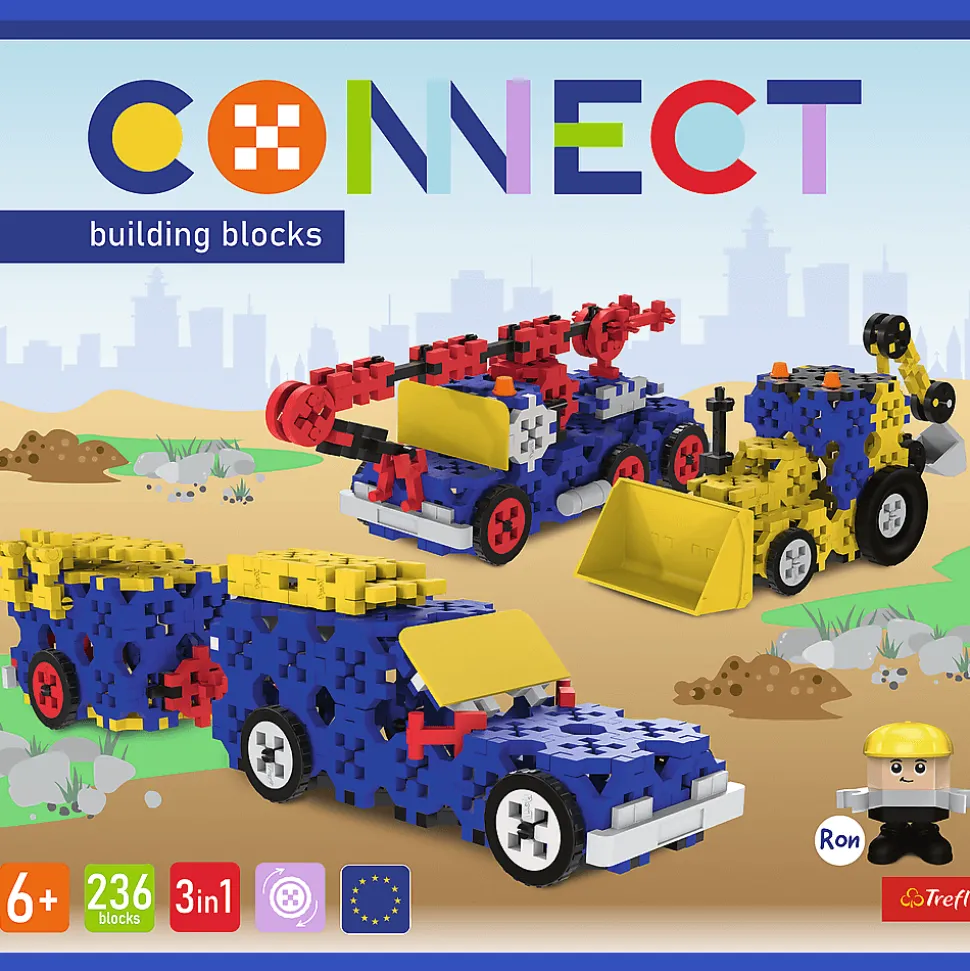 Zestaw klocków Connect 3w1: Pojazdy budowlane / SUV z przyczepą