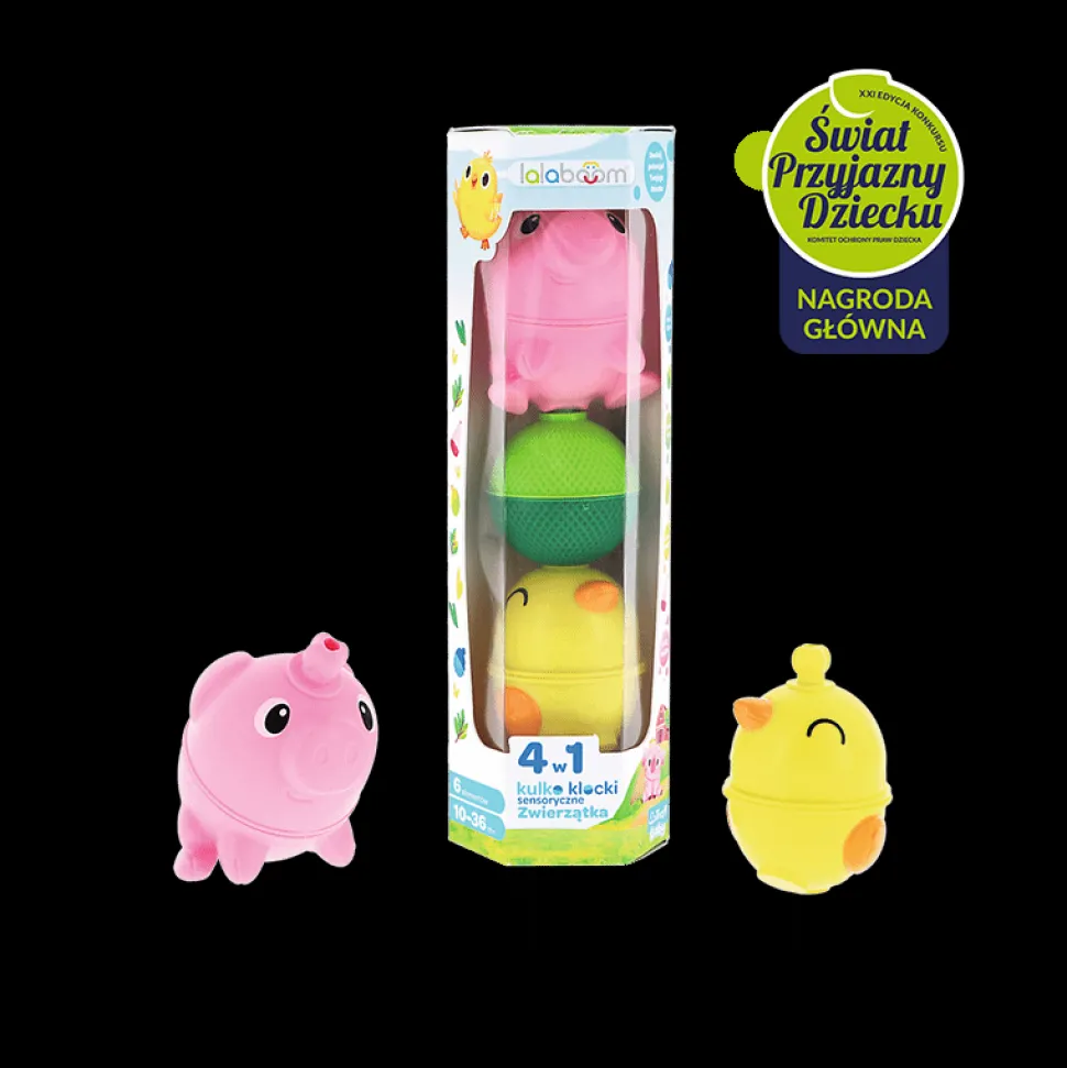 Zestaw kulko-klocków - zwierzątka farma: świnka, kurczaczek - 6 elementów