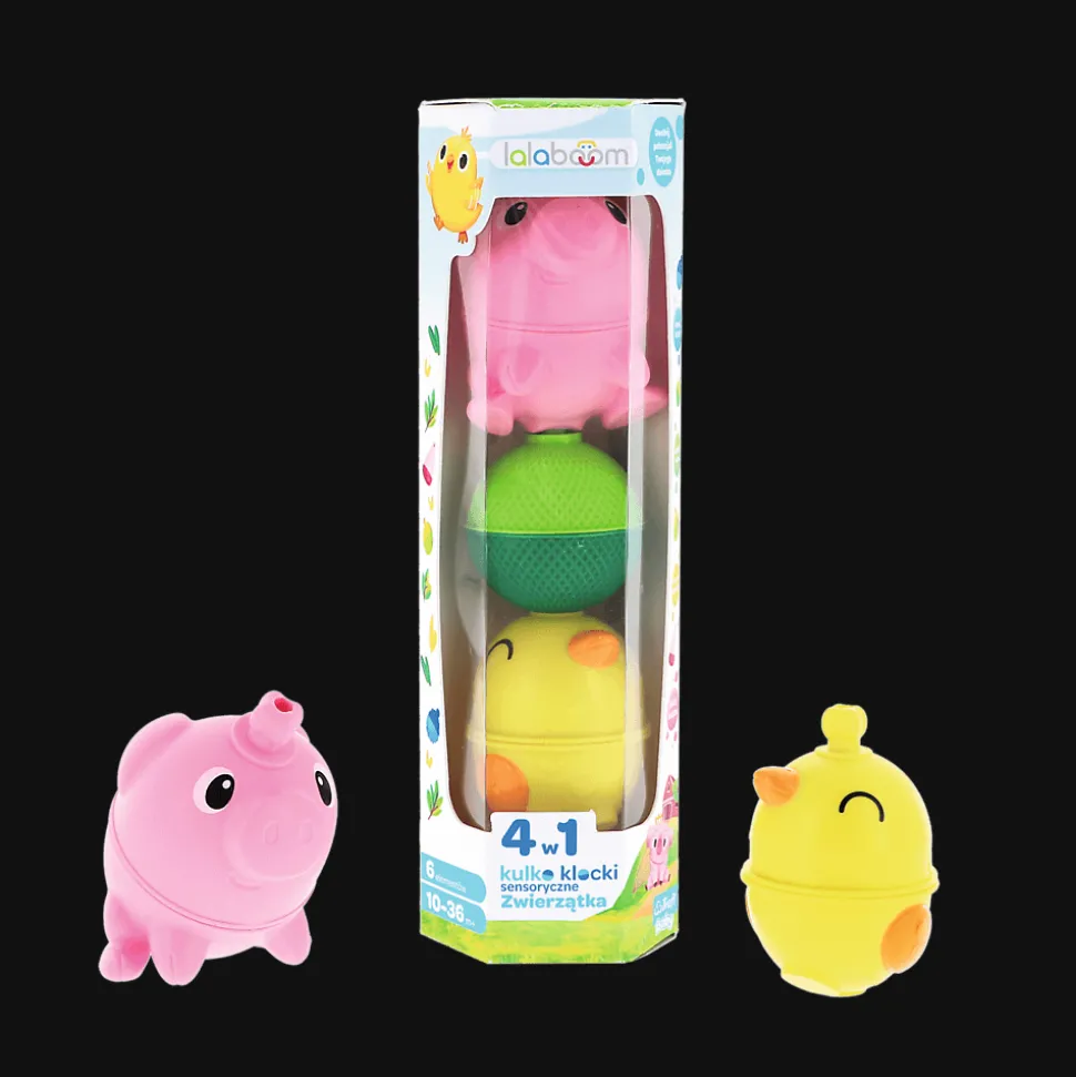 Zestaw kulko-klocków - zwierzątka farma: świnka, kurczaczek - 6 elementów